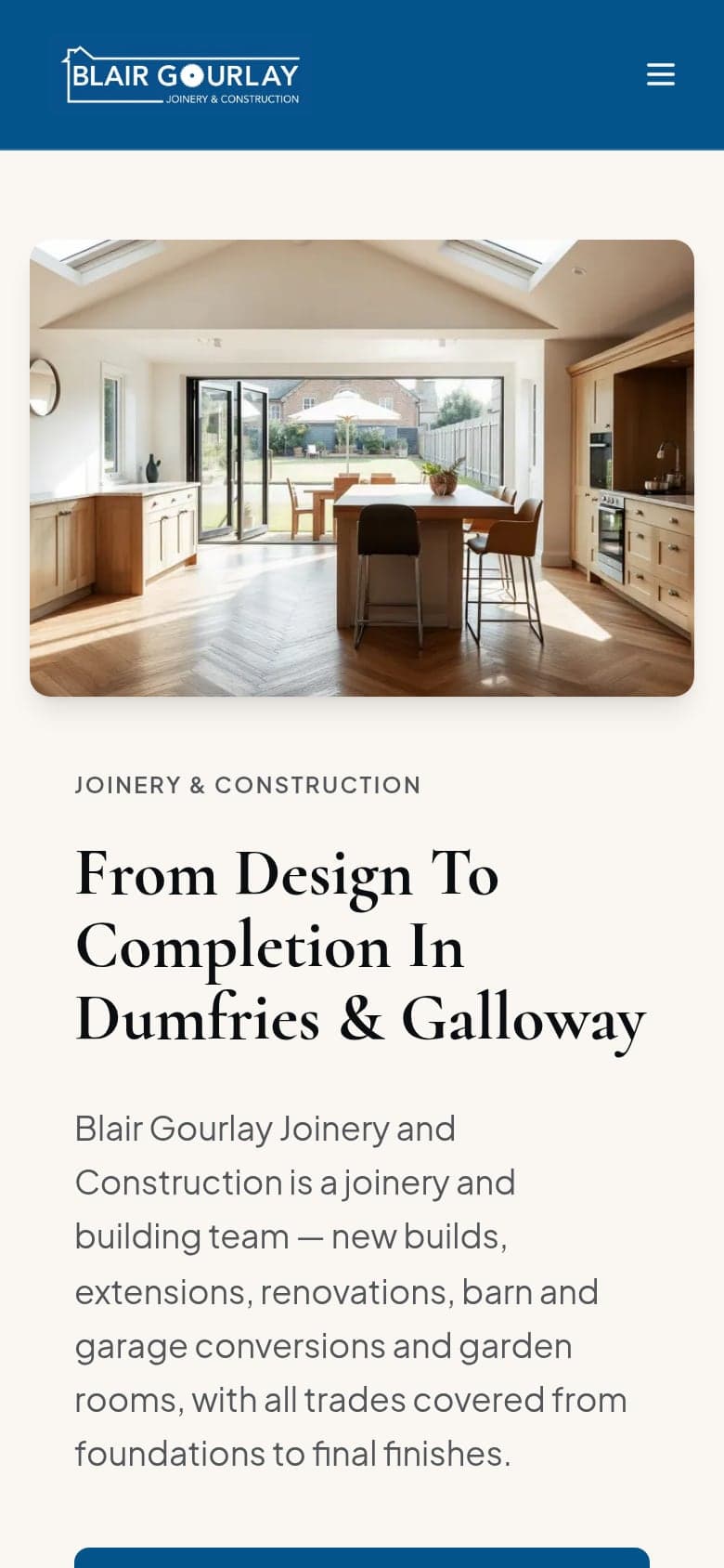 The same Blair Gourlay Joinery and Construction website on a phone.