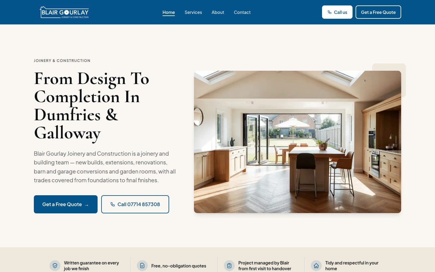 Blair Gourlay Joinery and Construction's live website, which we built.