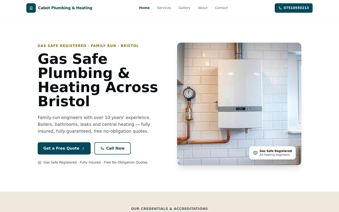 Example website we built for a plumbing business in Bristol.
