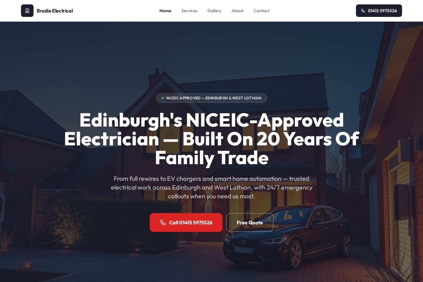 An electrician's website we built — an example build.