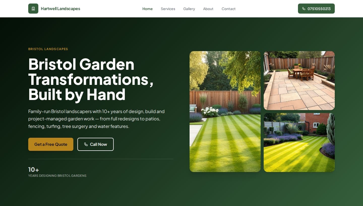 Example website we built for a landscaping business in Bristol — shown on desktop.