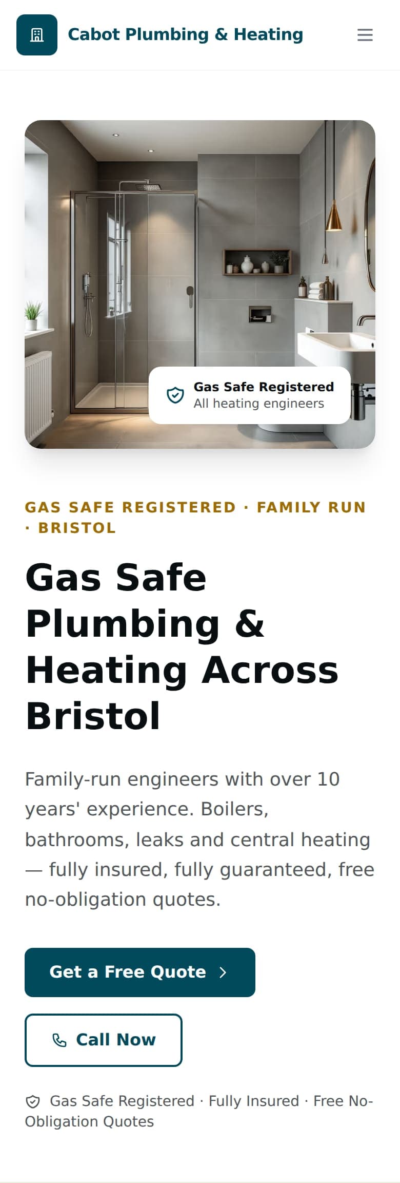 The same example plumber website on a phone.