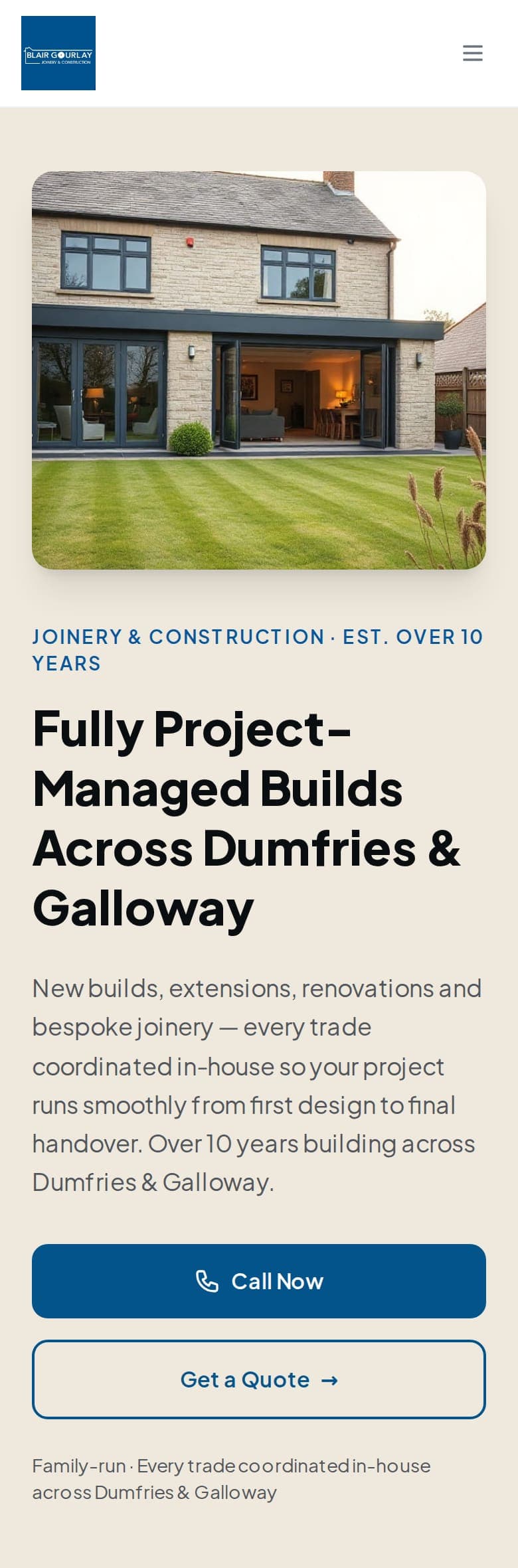 The same example joiner website on a phone.